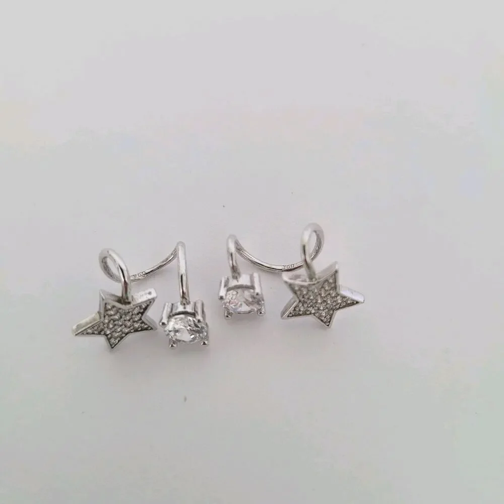 Cuff Earrings Clip On Ear Clip Silver Tone Huggie Star Zirconia Quality Lot Of 2
